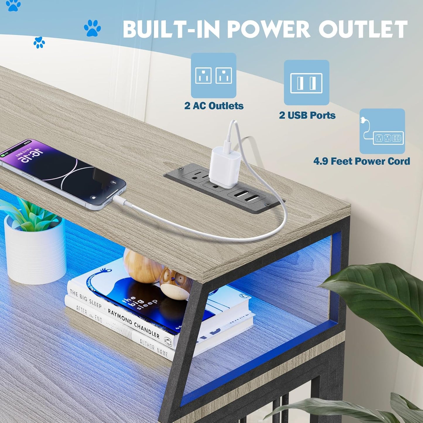 71.5" Dog Crate Kennel Furniture Indoor, Large Double Dog Crate TV Stand W/Led Light & Power Outlet, Furniture Style Wooden Dog Cage for Large Medium Dogs W/4 Lockable Doors & Rotating Bowls