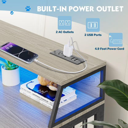 71.5" Dog Crate Kennel Furniture Indoor, Large Double Dog Crate TV Stand W/Led Light & Power Outlet, Furniture Style Wooden Dog Cage for Large Medium Dogs W/4 Lockable Doors & Rotating Bowls
