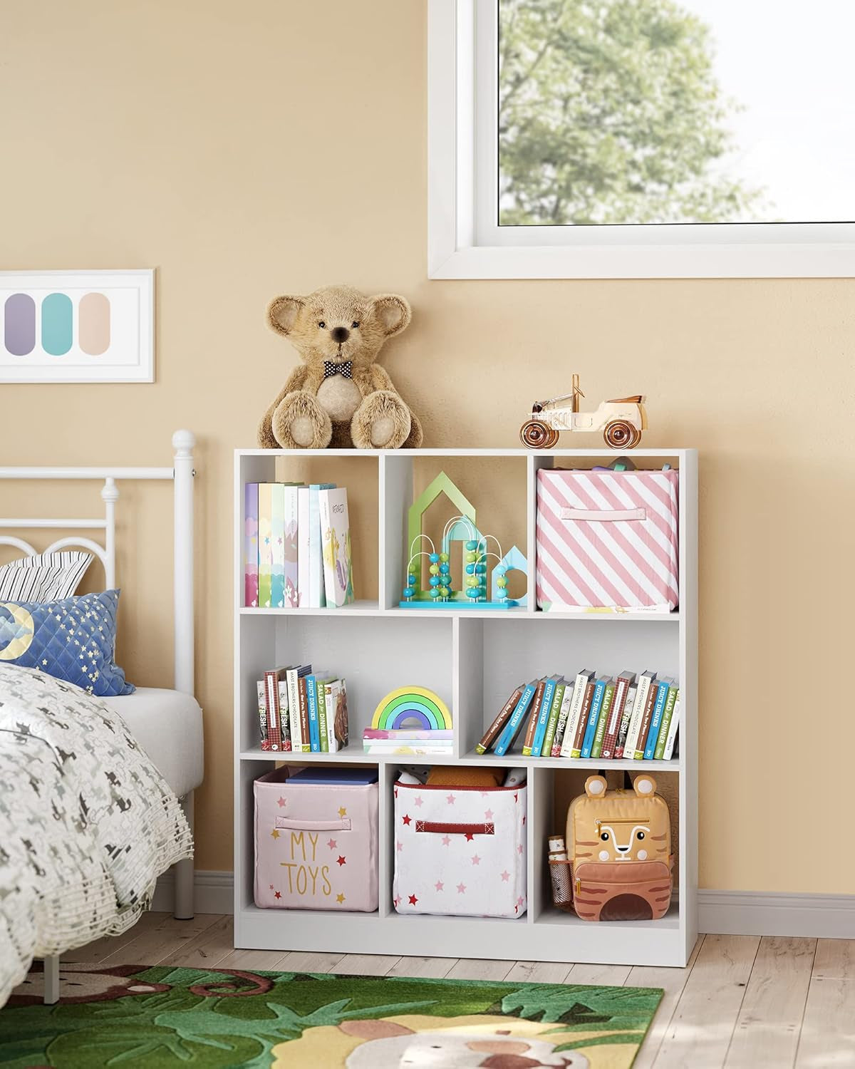 Bookcase, Bookshelf with 7 Compartments, Freestanding Shelves and Cube Organizer, for Display in Living Room, Bedroom, and Home Office, White ULBC27WT