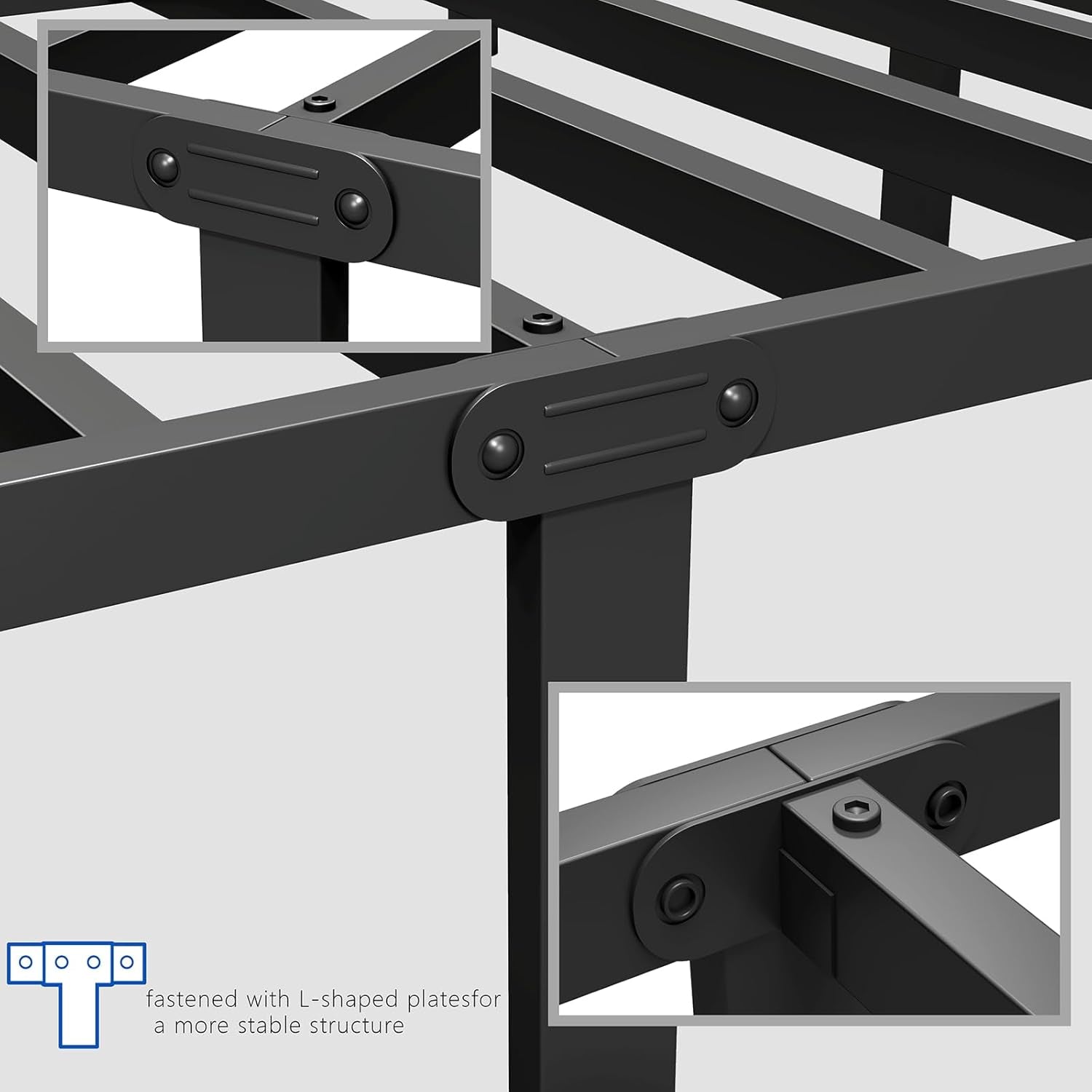 King Size Metal Bed Frame with Headboard & Footboard 14 Inch Metal Platform Mattress Foundation Support with Steel Slat, under Bed Storage, No Box Spring Needed