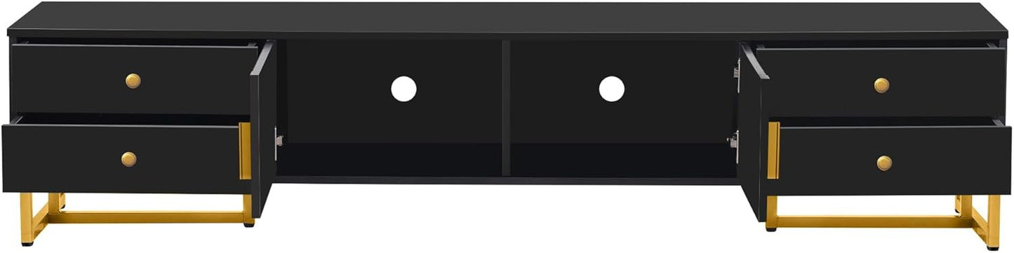 Modern TV Stand with Drawers for Tvs up to 75'', Media Console Storage Cabinet Entertainment Center Furniture for Living Room Bedroom, Gold Metal Legs, 70.9-Inch, Black
