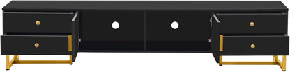 Modern TV Stand with Drawers for Tvs up to 75'', Media Console Storage Cabinet Entertainment Center Furniture for Living Room Bedroom, Gold Metal Legs, 70.9-Inch, Black