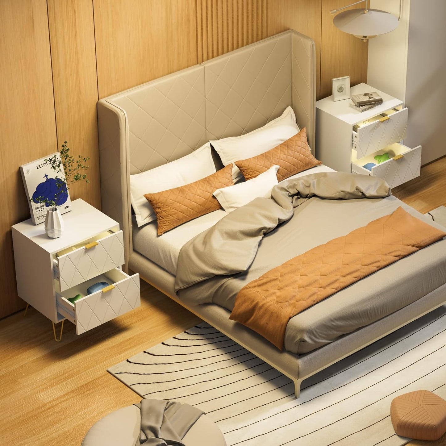 Modern Nightstands and 9 Drawer Dresser Sets Bedside Table Set Bedroom Set 3-Piece White