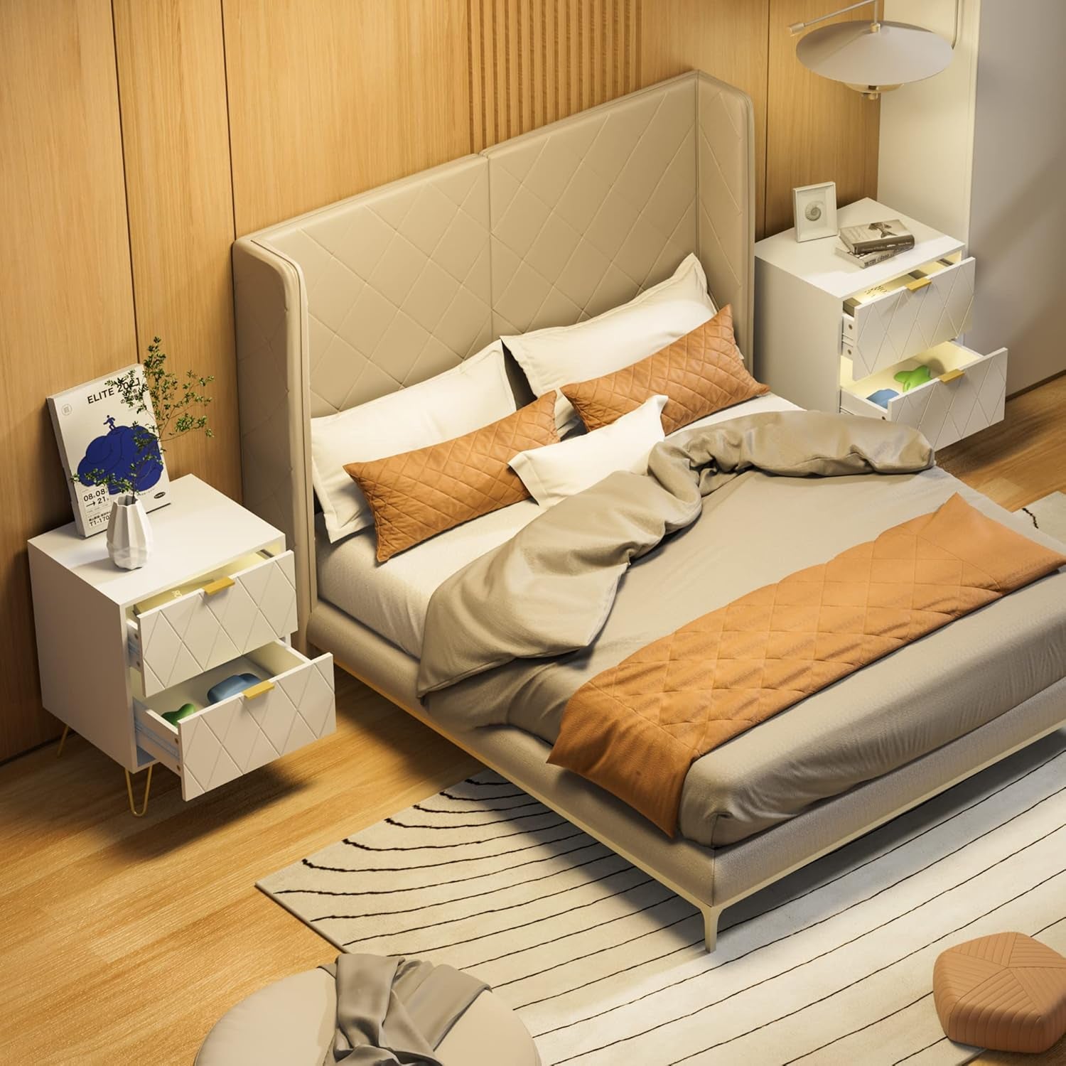 Modern Nightstands and 9 Drawer Dresser Sets Bedside Table Set Bedroom Set 3-Piece White