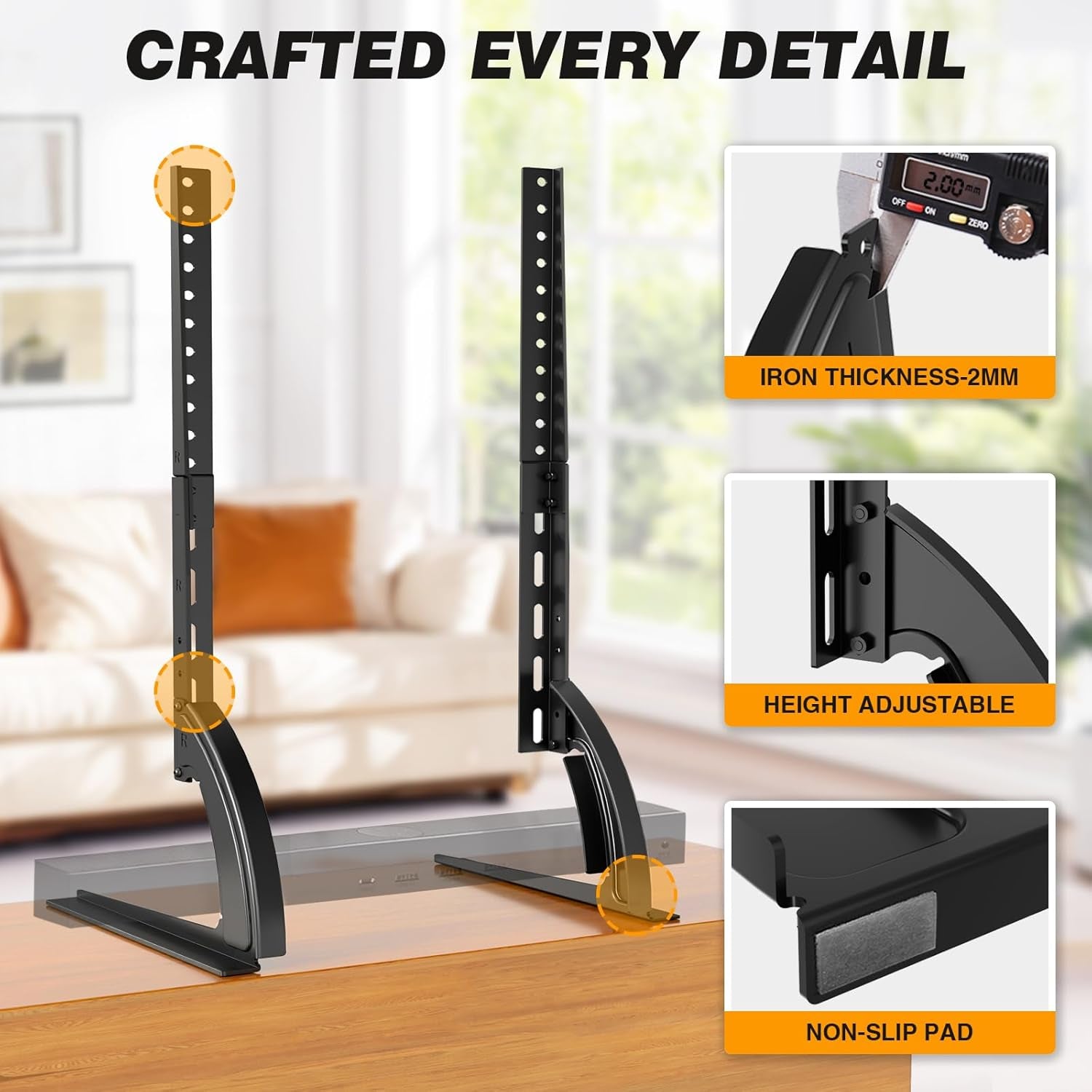 TV Stand Mount, Universal TV Stand Tabletop for 22 to 65 Inch Plasma LCD LED Flat Screen Tvs, Strong TV Legs Holds up to 88Lbs, Height Adjustable TV Base, Max VESA 800 X 500Mm