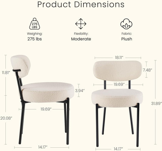 Dining Chairs Set of 4, Mid Century Modern Chair round Upholstered Curved Backrest, Kitchen Vanity Living Room Chairs with Black Metal Legs，Light Beige