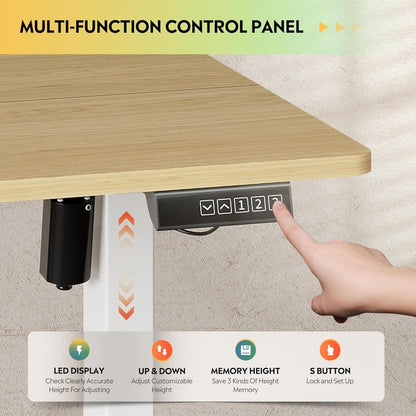 48 Inch Electric Standing Desk, 3 Adjustable Height Stand up Desk for Home Office, Ergonomic Sit to Stand Desk with LED Touchscreen, Headphone Hook, 3 Memory Preset Computer Desk (Maple)