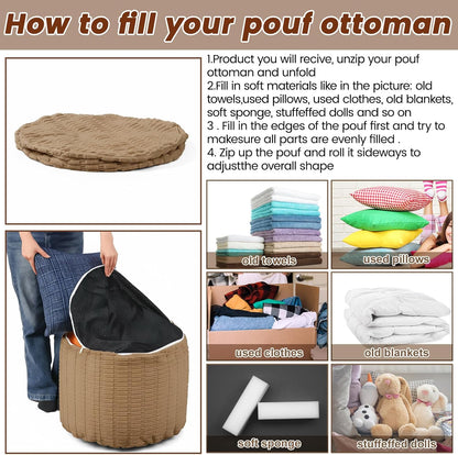 2 Pcs 20 X 15 Inch Unstuffed Ottoman Pouf Cover Corduroy Foot Rest - No Filler, Striped Foot Stool Floor Bean Bag Floor Chair Storage for Modern Farmhouse Bedroom Home Decor (Light Brown)