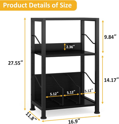 3 Tier Record Player Stand, Retro Vinyl Record Storage End Table Records for Living Room Bedroom (Black)