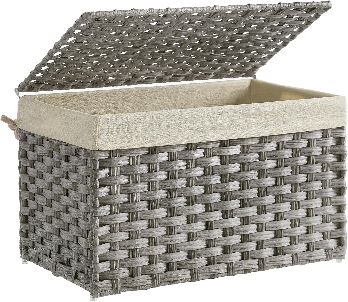 Storage Basket with Lid, 42.3 Gallon (160L) Storage Bin, Woven Blanket Storage Basket with Handles, Foldable, Removable Liner, Metal Frame, for Bedroom, Laundry Room, Brown URST76BR