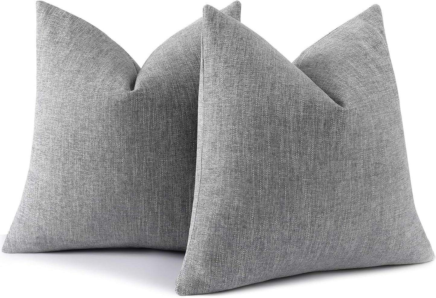 Christmas Chenille Decorative Throw Pillow Covers 18X18 Set of 2, Farmhouse Textured Square Neutral Solid Accent Pillow Covers for Couch Sofa Bed Living Room Home Decor, Grey