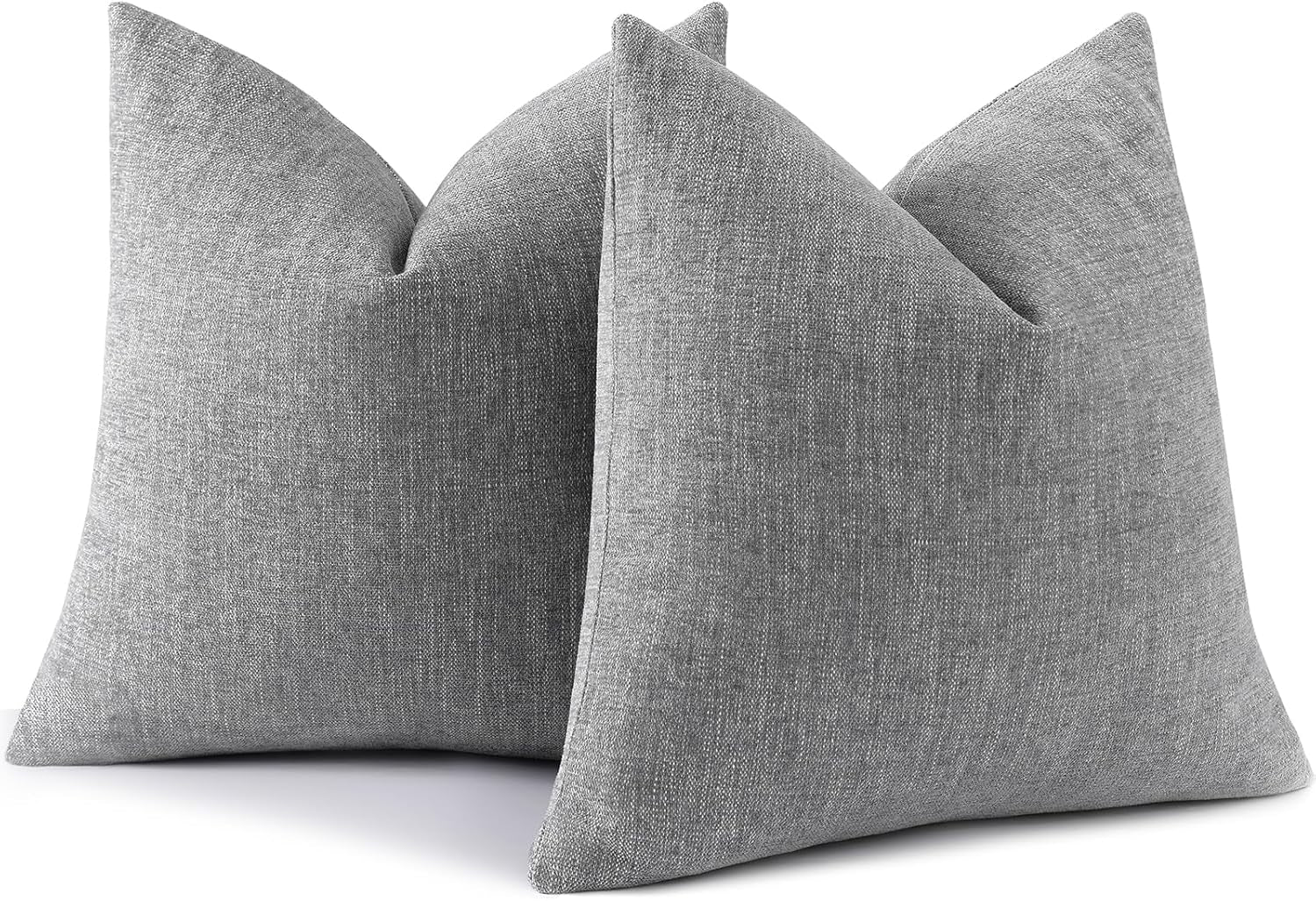 Christmas Chenille Decorative Throw Pillow Covers 18X18 Set of 2, Farmhouse Textured Square Neutral Solid Accent Pillow Covers for Couch Sofa Bed Living Room Home Decor, Grey