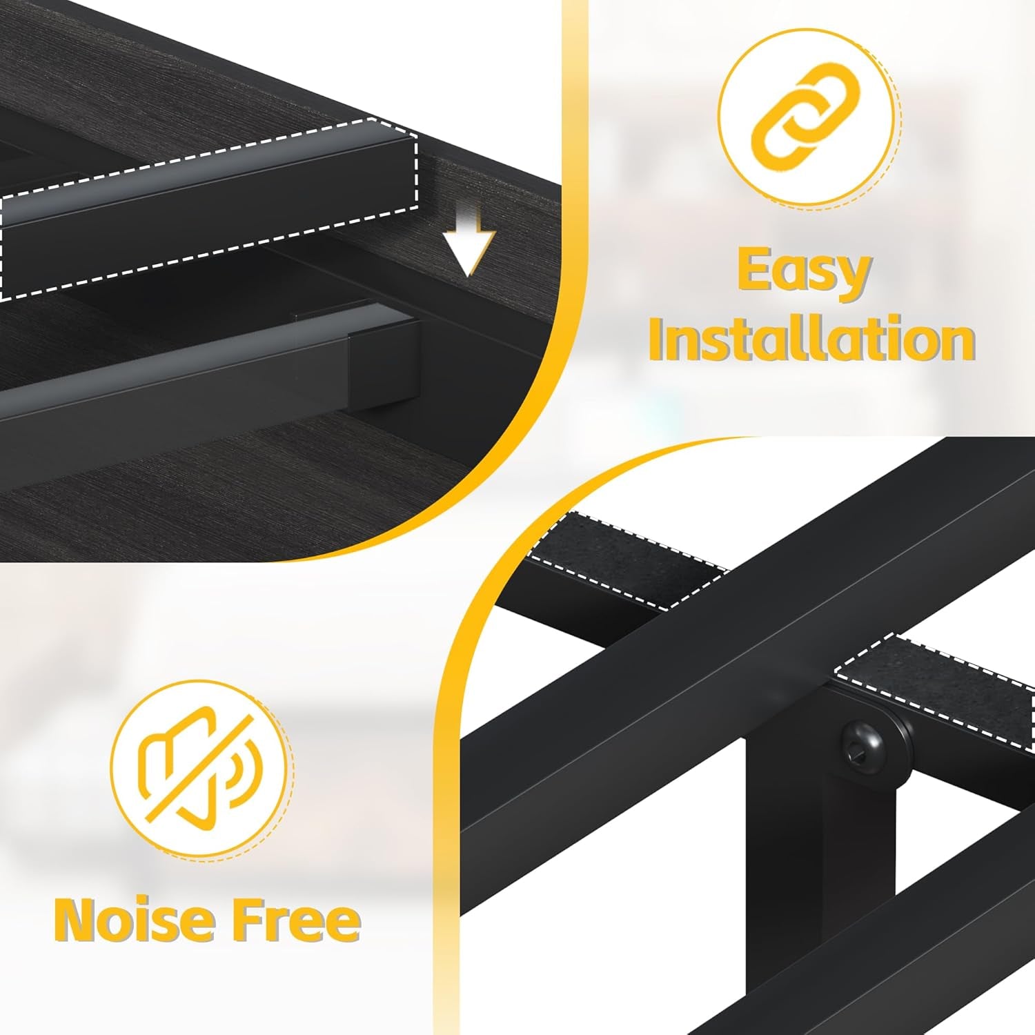 Queen Bed Frame with Headboard, Queen Bed Frame with High Storage Bookcase Headboard, 4 Storage Drawers & Charging Station, No Box Spring Needed/Noise Free/All-Metal Support, Rustic Grey