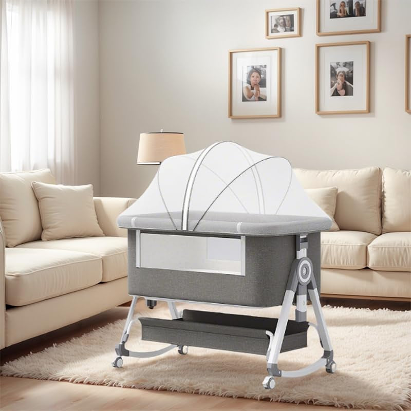 Baby Bassinet,3 in 1 Baby Bassinets Bedside Sleeper with Wheels and Mosquito Net,Bedside Bassinet for Baby with Comfy Mattress, Mattress&Breathable Mesh,Storage Basket