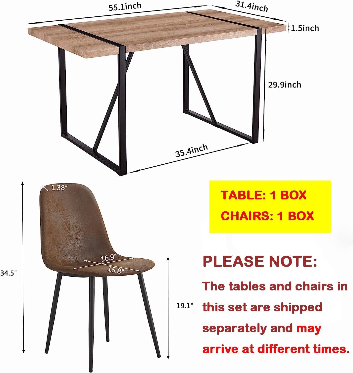 Dining Table Set for 4, Modern 55'' Wood Dinette Table Set for 4 with Fabric Dining Chairs,Table and Chairs Set of 4,Ideal for Kitchen Dining Room