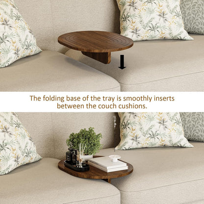 Couch Tray Insert for Middle, 15.75"X12.6" Wood Sofa Tray, Folding Couch Armrest Table Fit Armless Couch/Sectional, for Drink Snacks Phone Remote Holder, Walnut
