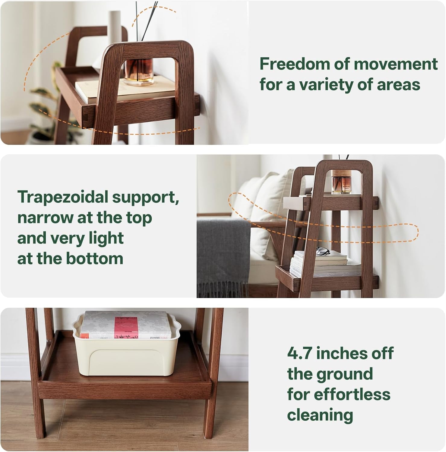 100% Solid Oak 3 Tier Ladder Shelf, Small Bookshelf, Ladder Bookshelf, Bookcase with Stable Frame, Small Table for Living Room Bedroom(Walnut, 12.6" L X 17.72" W X 31.5" H)