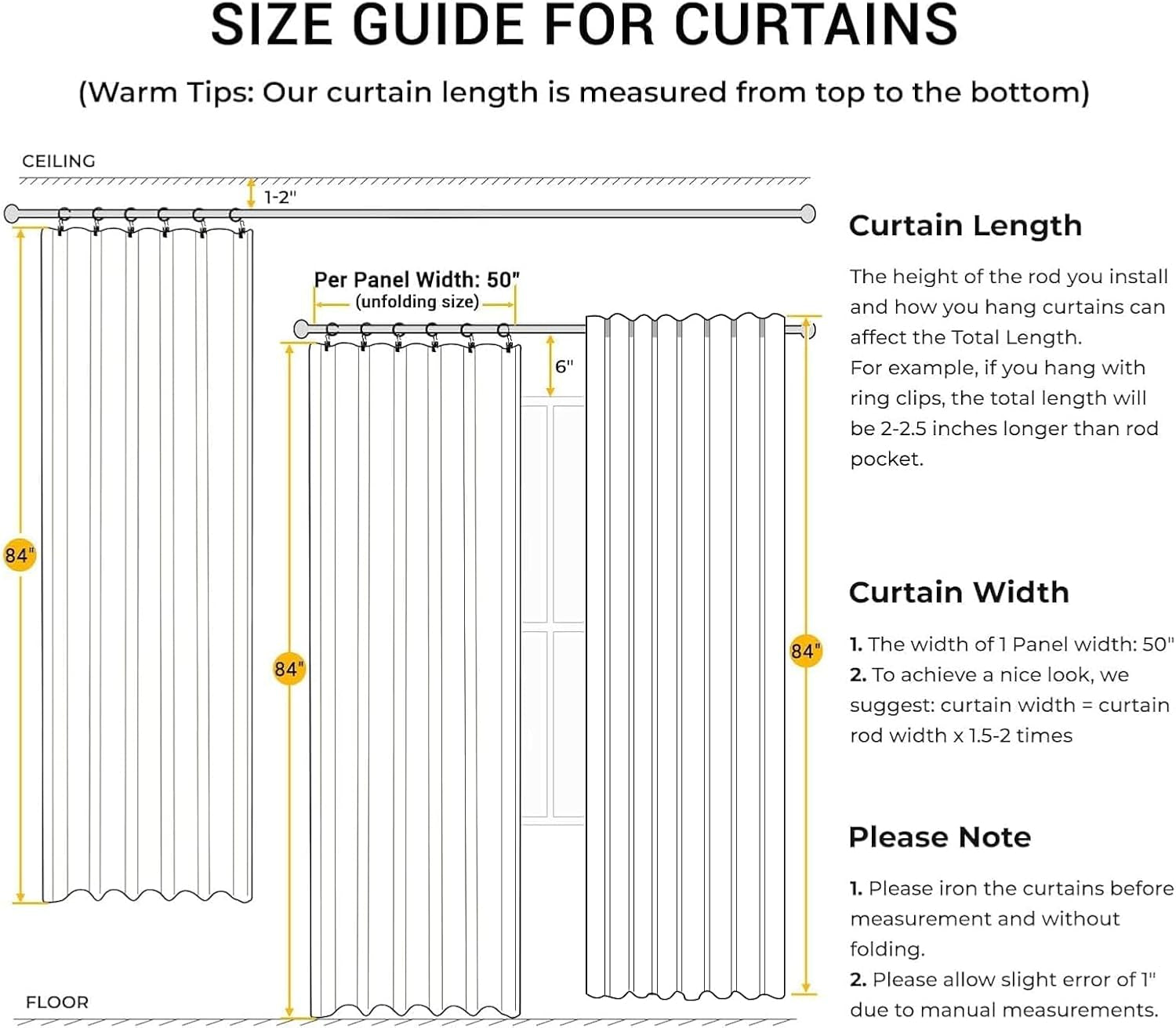 100% Blackout Curtains for Bedroom, Black Out Curtains 84 Inch Long, Clip Rings Linen Blackout Drapes, Thermal Insulated Room Darkening for Living Room, 2 Panels - Beige,W50Xl84