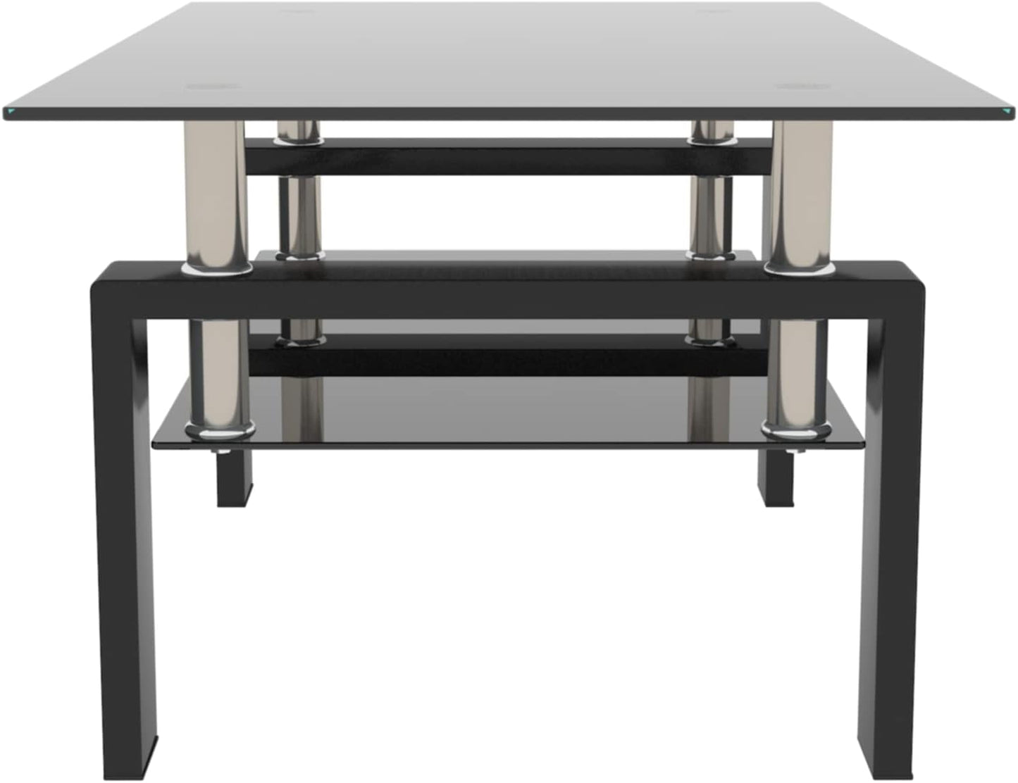 Glass Coffee Table, Black Living Room Rectangle Coffee Table with Tempered Glass & Metal Tube, 2 Layers of Storage Space Modern Tea Table Side Table for Waiting Room Small Space