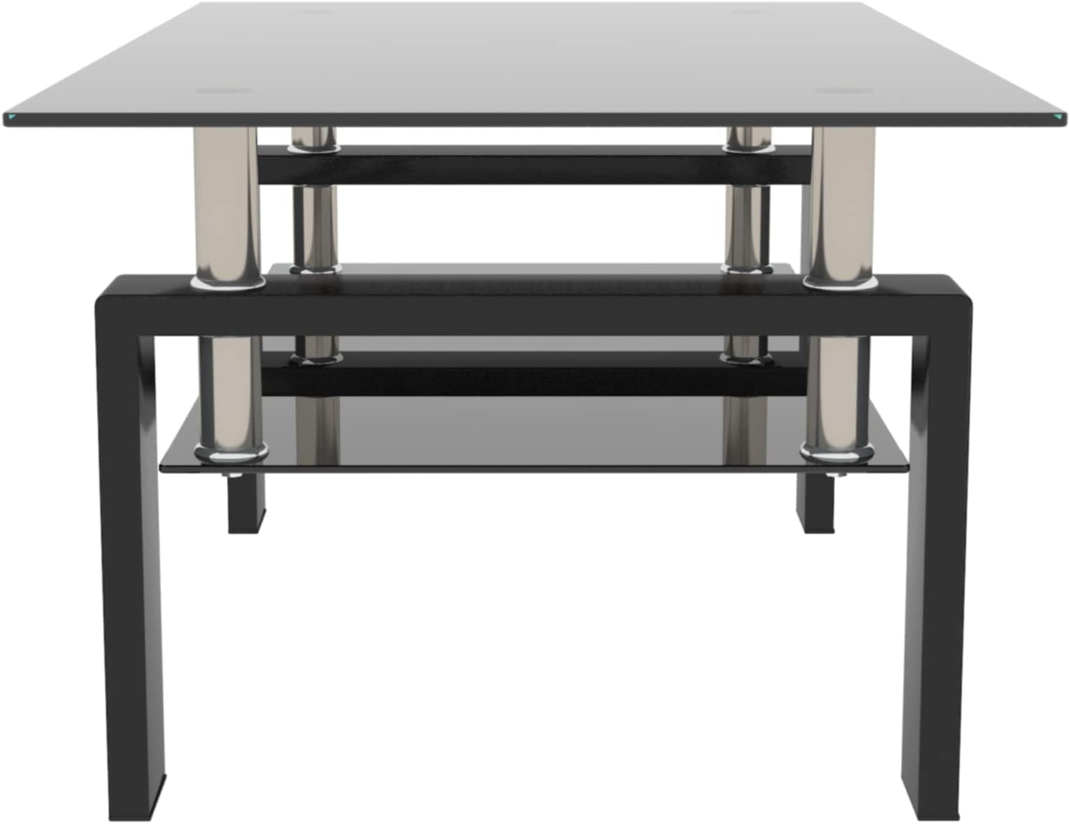 Glass Coffee Table, Black Living Room Rectangle Coffee Table with Tempered Glass & Metal Tube, 2 Layers of Storage Space Modern Tea Table Side Table for Waiting Room Small Space