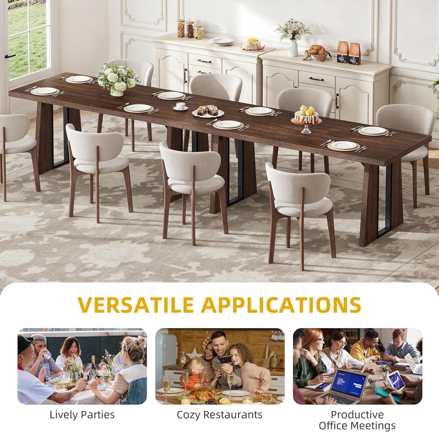 Rectangle Dining Table for 6-8 People 70.86 Inch Large Dining Room Table Wooden Dinner Tables with Heavy Duty Legs for Kitchen Apartment Restaurant Walnut