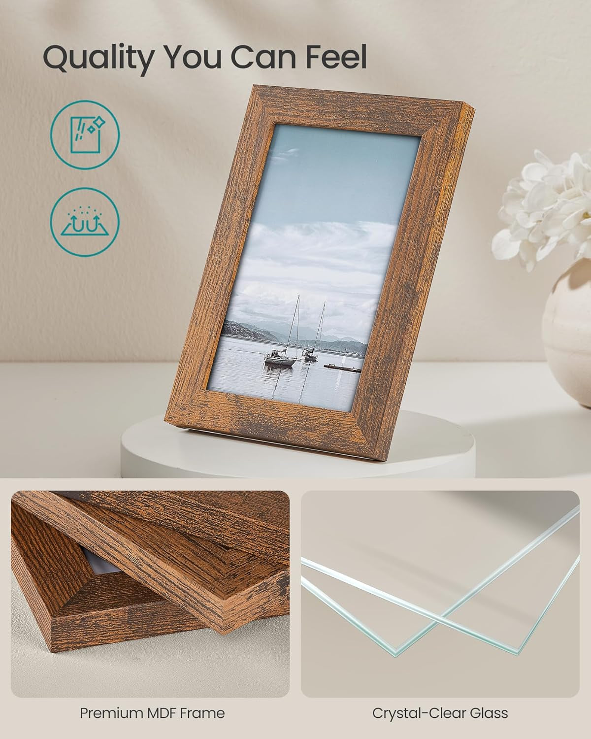 Picture Frames, Collage Picture Frames Set of 10, Two 8X10, Four 5X7, Four 4X6, Photo Frame for Wall Gallery Decor, Table Display, Glass, Rustic Brown URPF010X01