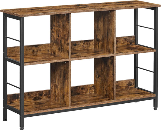 Bookshelf, Cube Shelf, Console Table, TV Stand with 6 Storage Cubes, for Office, Living Room, Bedroom, 13 X 47.2 X 31.5 Inches Industrial Design, Rustic Brown and Black ULLS104B01