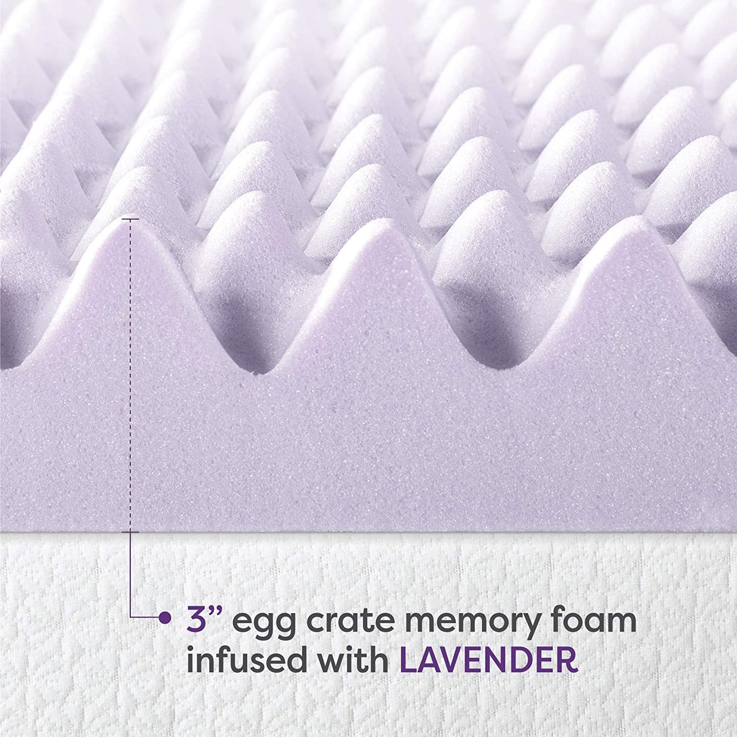 3 Inch Egg Crate Memory Foam Mattress Topper with Soothing Lavender Infusion, Certipur-Us Certified, Dorm Essentials, Twin