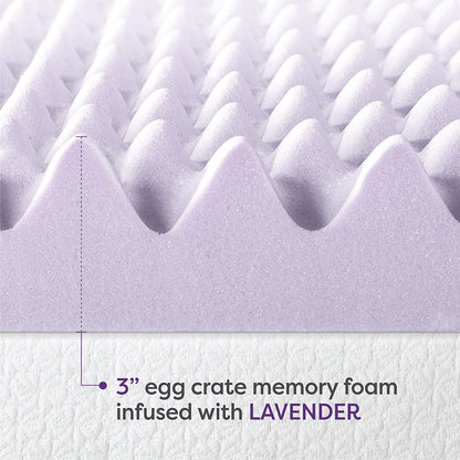 3 Inch Egg Crate Memory Foam Mattress Topper with Soothing Lavender Infusion, Certipur-Us Certified, Dorm Essentials, Twin