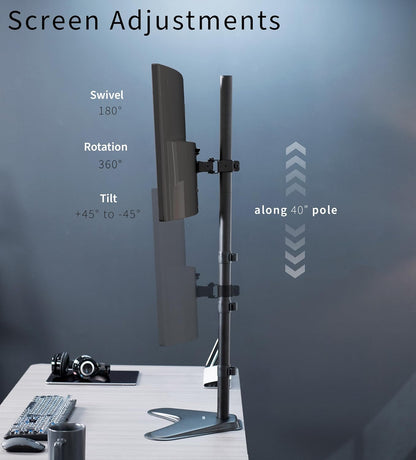 Extra Tall Single LCD Computer Monitor Free-Standing Adjustable Desk Stand for 1 Screen up to 27 Inch, STAND-V011H