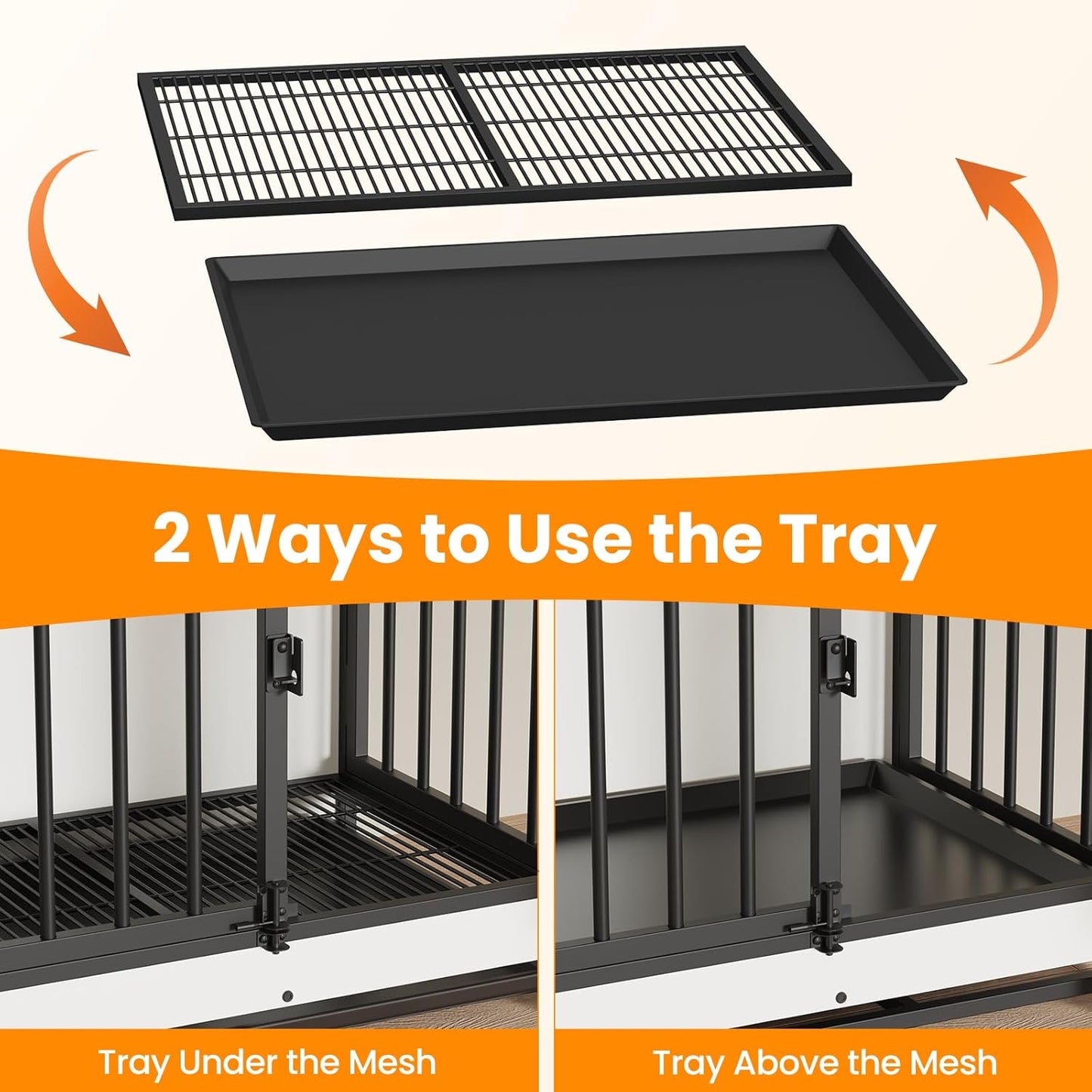 Dog Crate Furniture, Large Dog Crate Furniture, Wooden Cage Kennel Furniture Indoor, Modern Dog Crate with Multi-Purpose Removable Tray, Double-Doors Dog Furniture, End Table Dog Crate, White