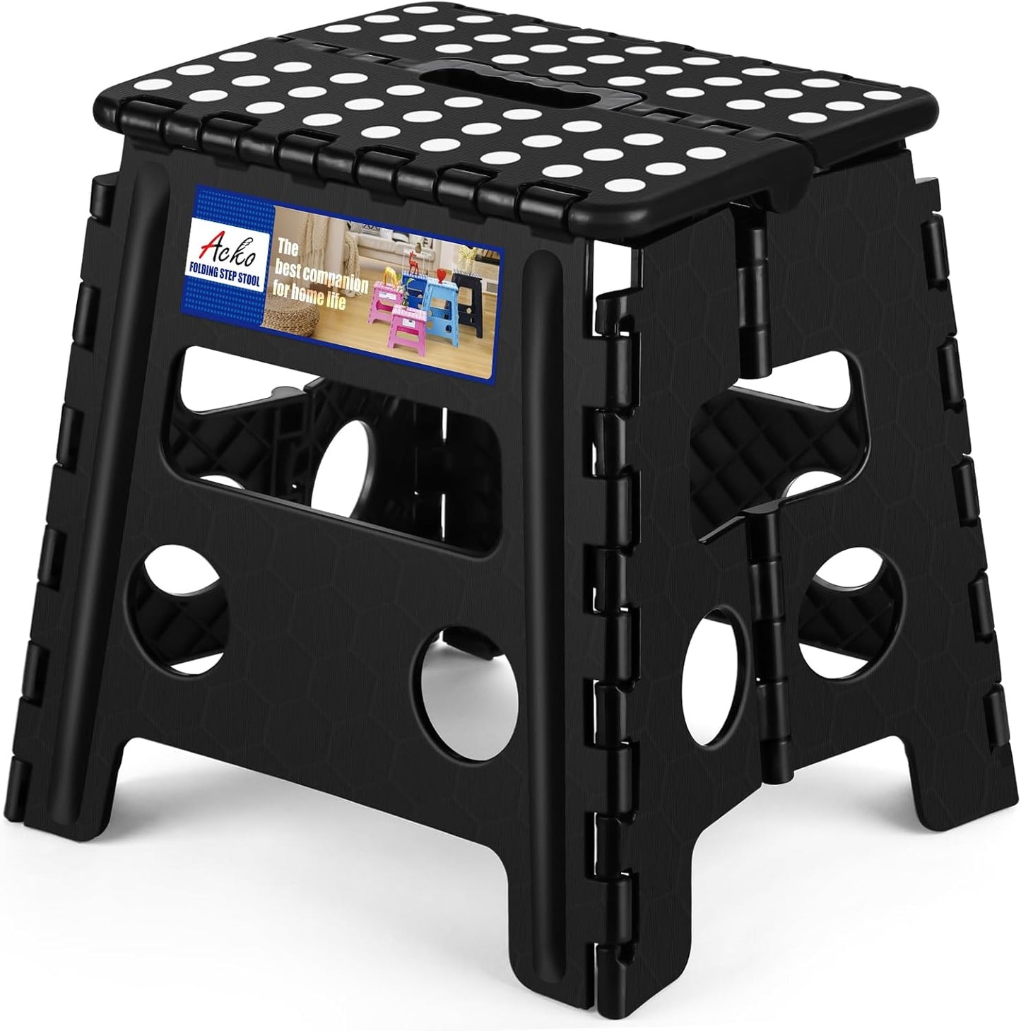 Folding Step Stool 13 Inch Heavy Duty Plastic Foldable Step Stool for Kids and Adults, Small Collapsible Fold up Stepping Stool 1 Pack