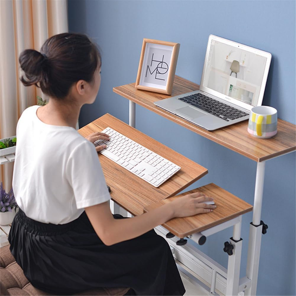 Portable Standing Desk Adjustable Height 26.4"-61", Mobile Computer Desk with Wheels, Tiltable Top & CPU Stand, Rolling Laptop Table Cart for Home Office, White