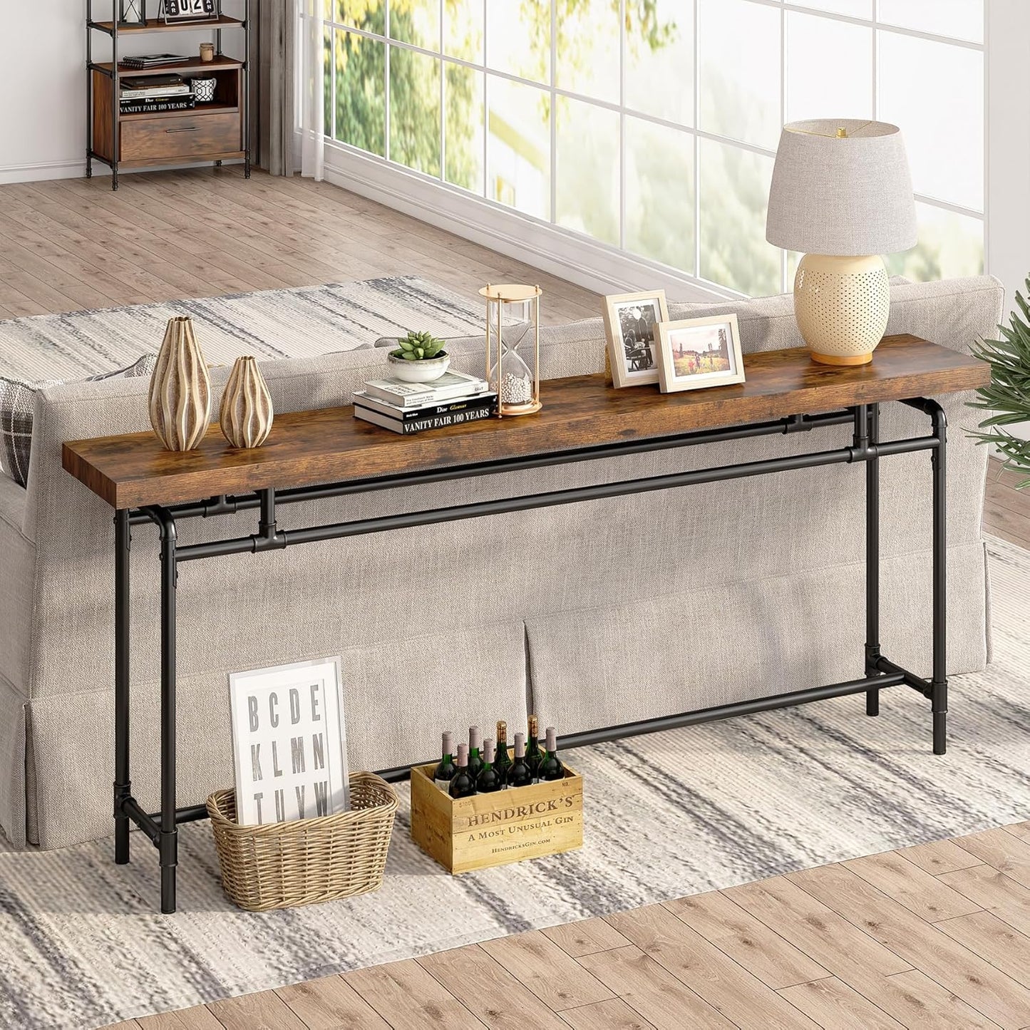 Console Table, 70.9 Inches Extra Long Sofa Table for Living Room, Industrial Narrow Console Sofa Tables behind Couch, Entryway Hallway Foyer Table for Entrance, Bedroom, Rustic Brown