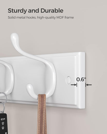 Wall-Mounted Coat Rack, Hook Rack, 4 Dual Metal Hooks, for Coats, Bags, Keys, in the Entryway, Bedroom, Living Room, White ULHR23WT