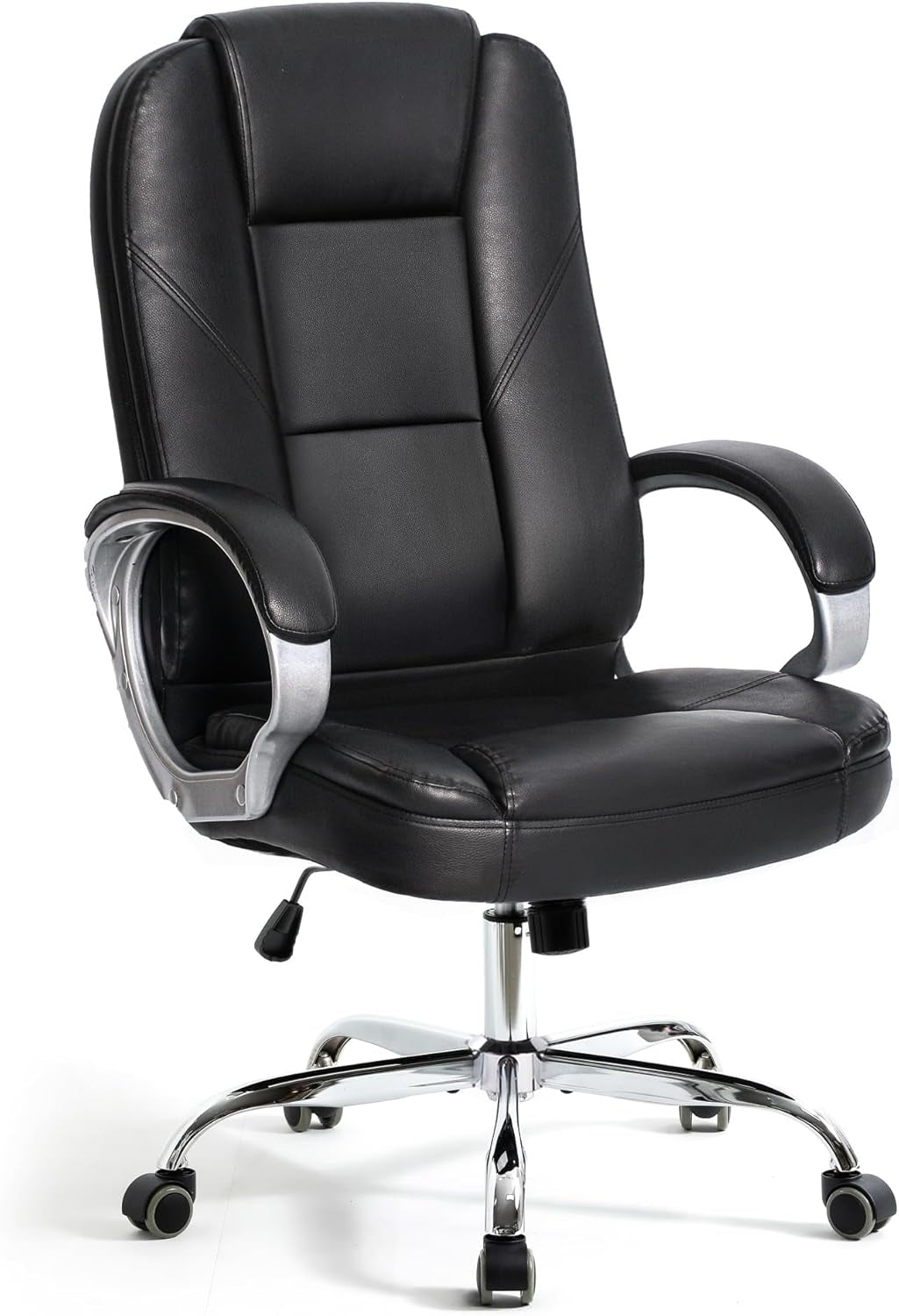 Office Desk Ergonomic Gaming Chair High Back Adjustable Computer Chair with Wheels and Lumbar Support Comfy Leather Executive Swivel (Jet Black)