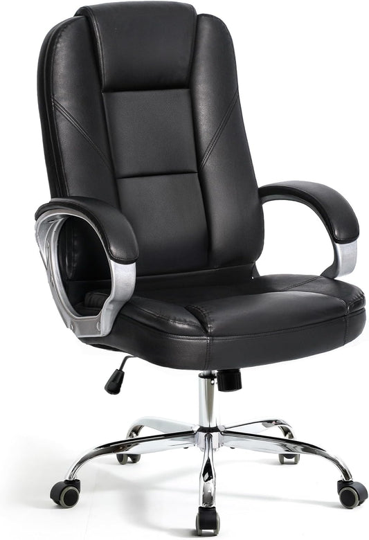 Office Desk Ergonomic Gaming Chair High Back Adjustable Computer Chair with Wheels and Lumbar Support Comfy Leather Executive Swivel (Jet Black)