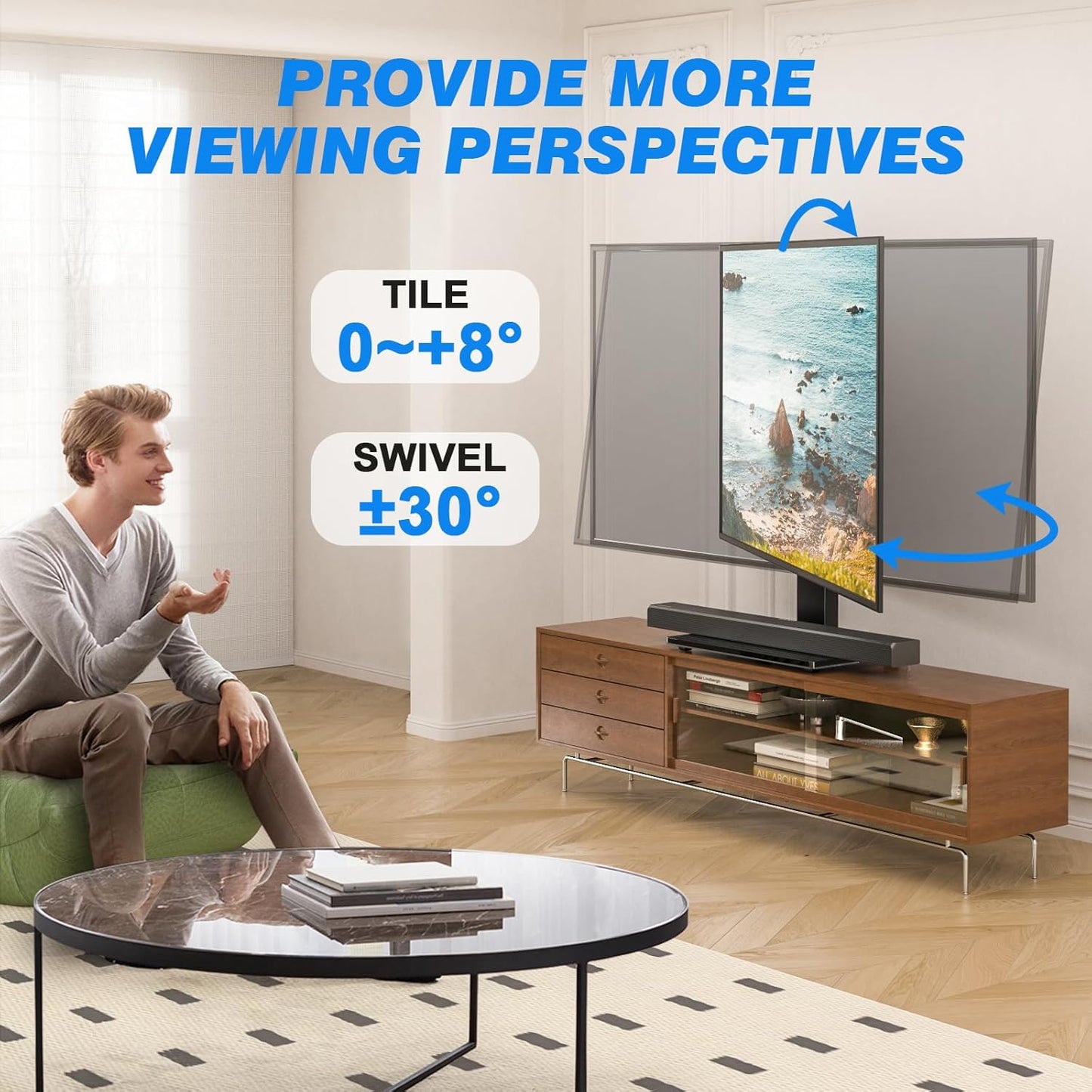 Universal Swivel TV Stand Table Top TV Stand for 32-65,70,75 Inch LCD LED TV up to 110 Lbs -Height Adjustable Center Pedestal Stand Replacement with Heavy Duty Tempered Glass Base