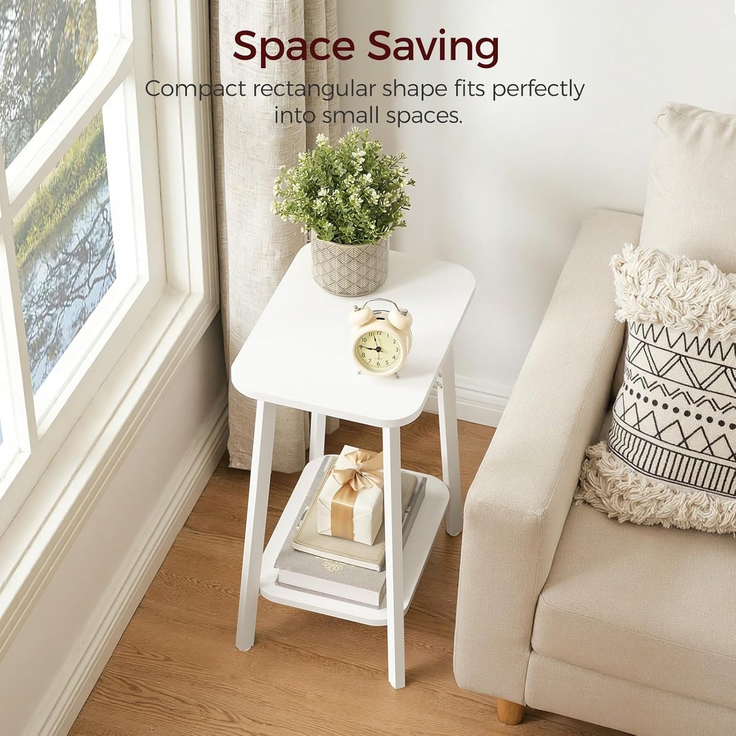 Side Table, Small Rectangular End Table with Storage Shelf, 2-Tier Bedside Table Sofa Couch Table, Nightstand for Small Spaces, Living Room, Bedroom, White ETWT4701
