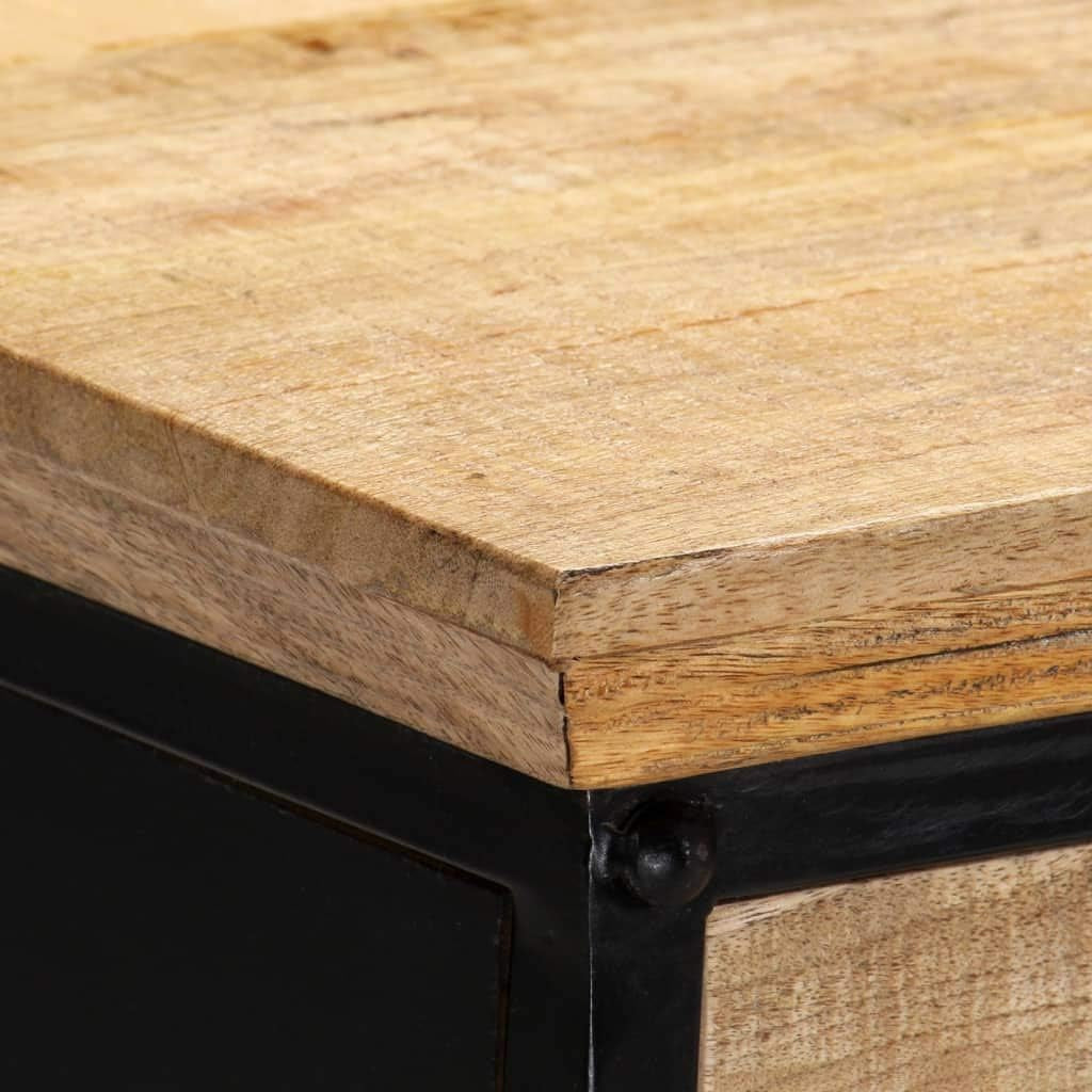 Writing Table Natural and Black Solid Mango Wood, Engineered Wood, 43.3 X 19.7 Inch Computer Desk with 2 Drawers, Home Office Desk