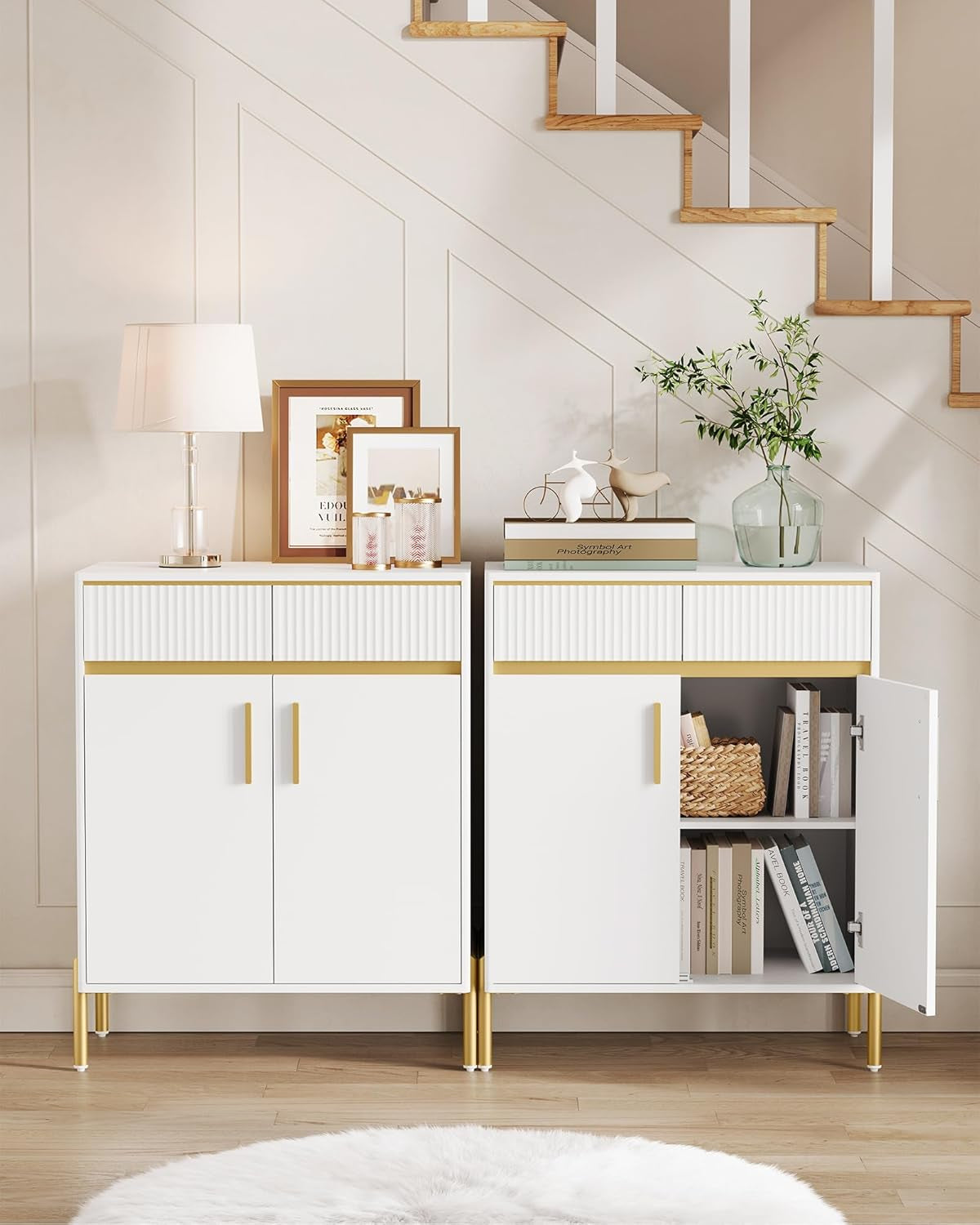 Buffet Cabinet with Storage, Sideboard Storage with Drawers, Doors, Adjustable Shelf, Fluted Drawer Front, Accent Cabinet, for Living Room, Modern, Cloud White UBBC651W01