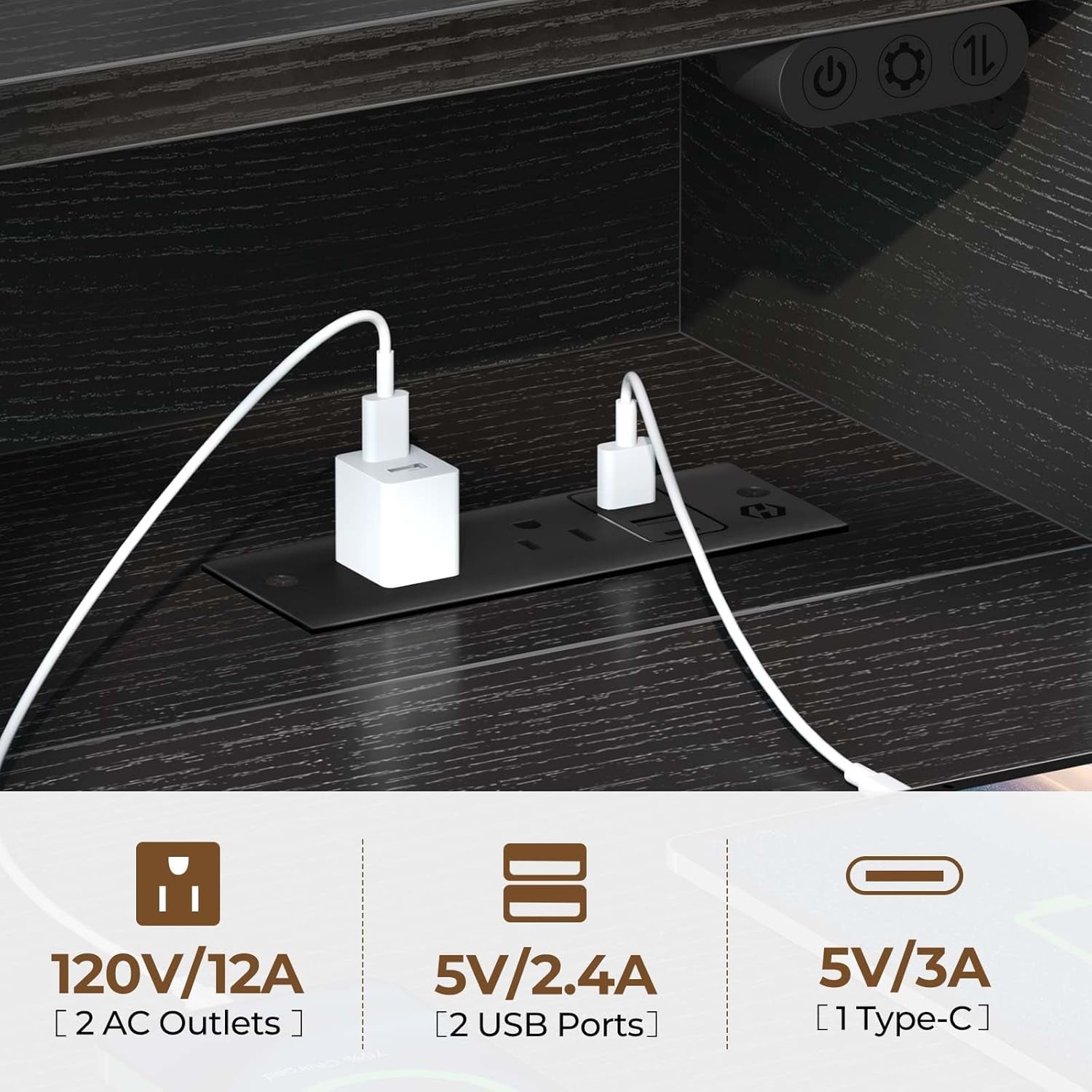 Computer Desk 39" with LED Lights & Power Outlets, Home Office Desk with Monitor Shelf, Gaming Desk,Writing Desk, Study Desk for Student & Kids, Black