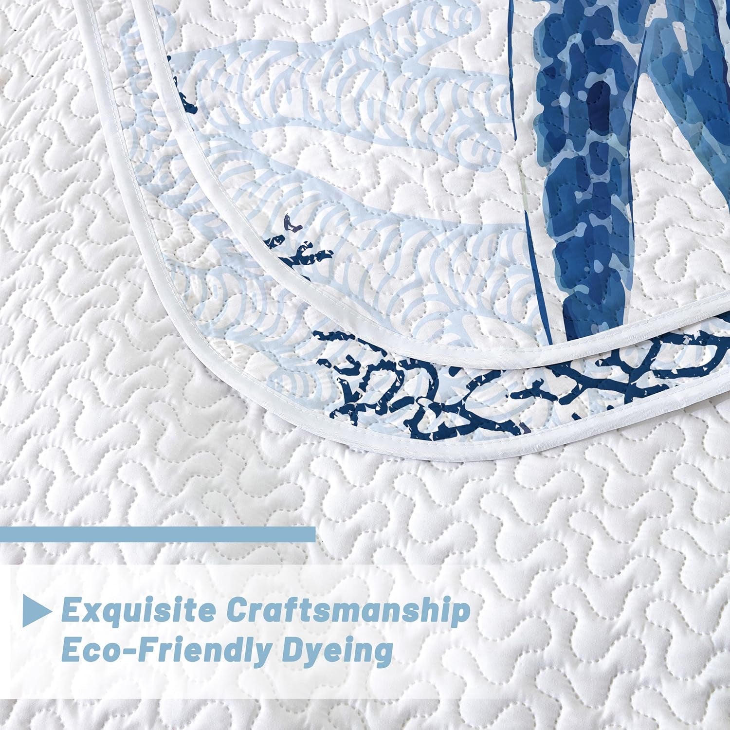 Coastal Bedding King Size Coastal Quilt with 2 Shams, Nautical Beach Comforter Sets Ocean Bedspreads Blue Seaturtle Coverlet Summer Bedding, 96''X106''