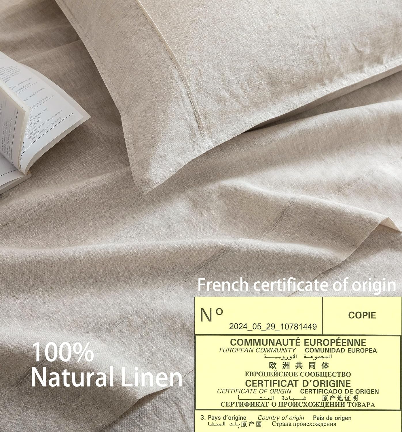 100% French Linen Pillow Case King Size Set of 2,Oeko-Tex Certified Stone Washed Flax Pillow Shams with Envelope Closure - Breathable & Cooling for Hot Sleepers（Natural Linen,20''X36''）