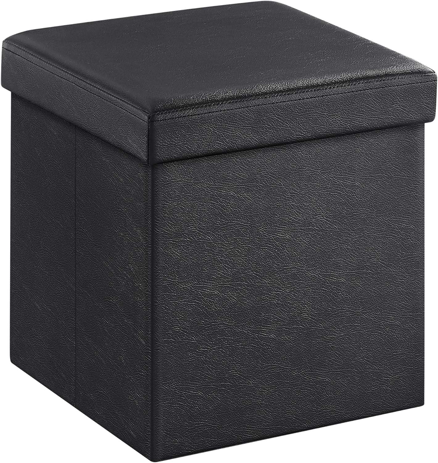MAZIE Collection - 43 Inches Folding Storage Ottoman Bench, Ottoman with Storage, Foot Rest Stool, Load 660 Lb, for Living Room, Synthetic Leather, Black ULSF701