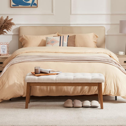 Bedroom Bench for End of Bed, Upholstered Dining Seat for Kitchen, Button-Tufted Ottoman Bench for Entryway and Living Room, Beige