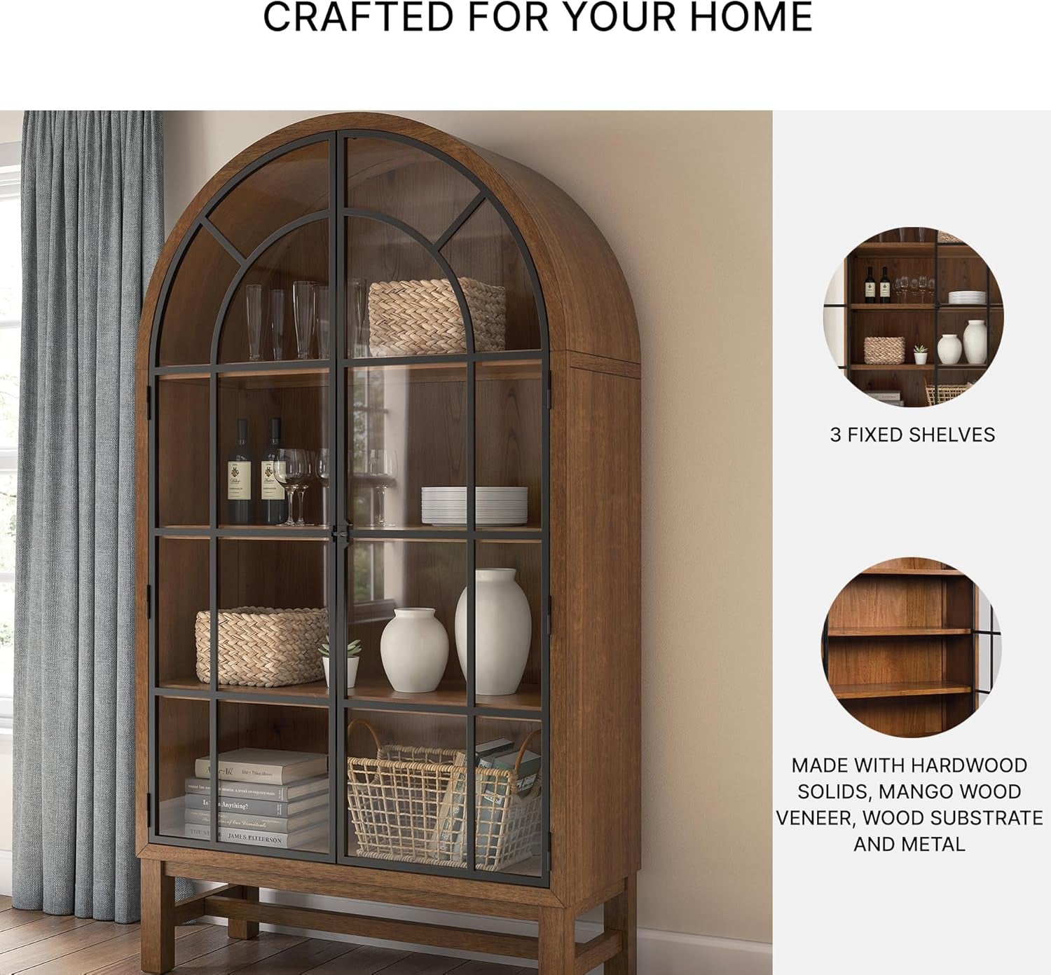 Chadworth Classic Display Cabinet with Anti-Tipping, Light Brown & Black