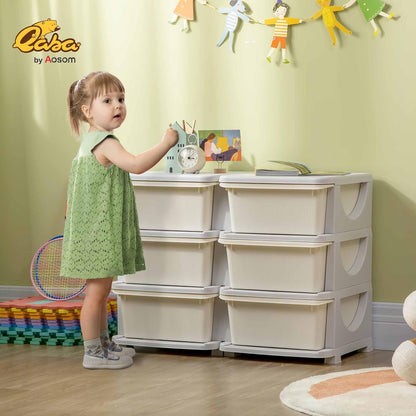 3 Tier Kids Storage Unit, Toy Organizers and Storage with 6 Drawer Chest for Kids Bedroom Nursery Kindergarten Living Room for Boys Girls Toddlers, Cream White