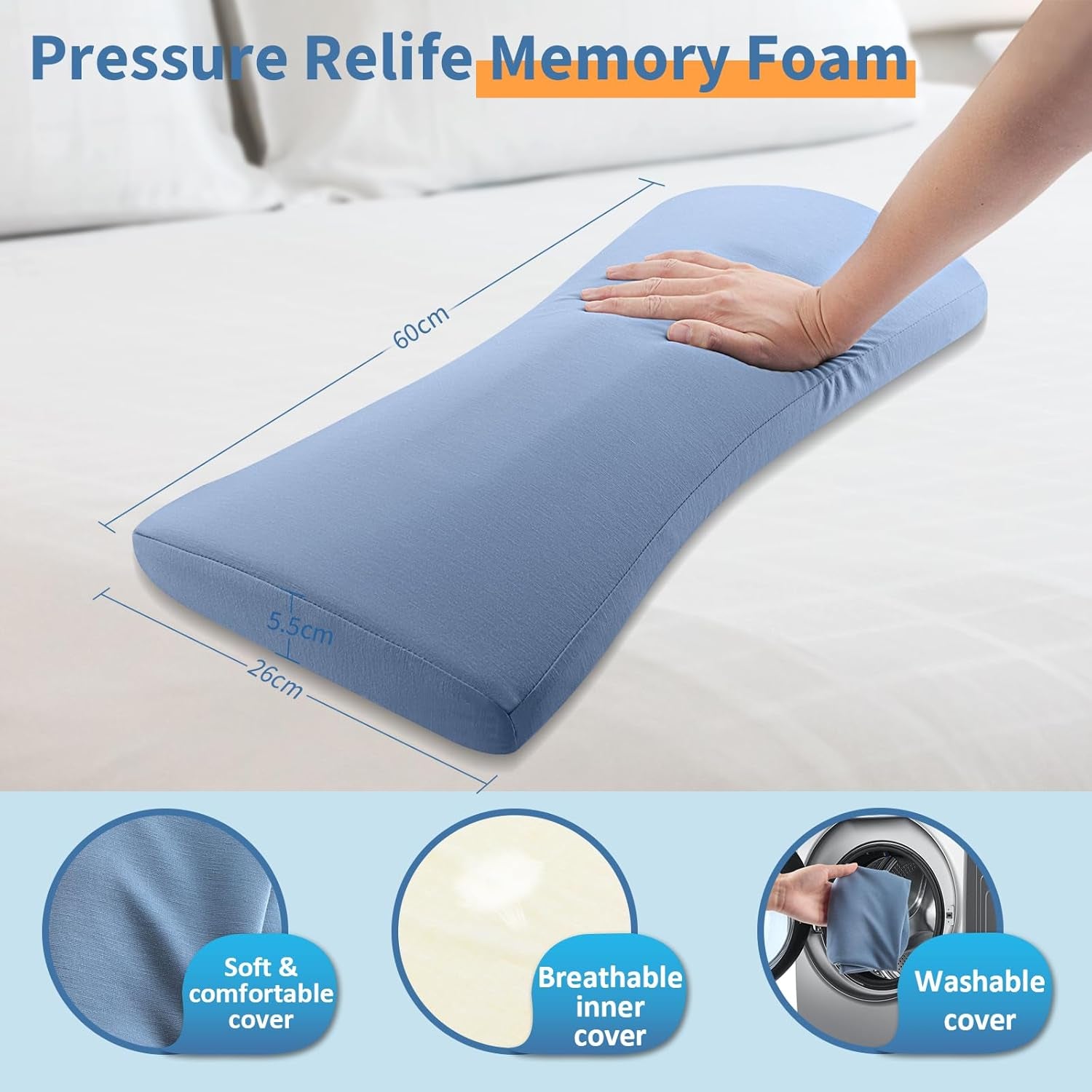 Lumbar Support Pillow for Bed Relief Back Pain: Lower Back Pillow for Sleeping - Memory Foam Waist Pillow - Back Wedge Bolster Pillow for Side, Back&Stomach Sleepers - Bed Rest Pillow for Car, Sofa
