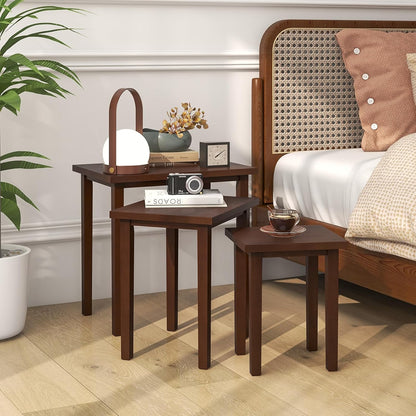 Nesting Tables Set of 3, Farmhouse Stacking Side Table with Rubber Legs, Wooden Rectangle Accent End Table, Nesting Coffee Tables for Living Room Bedroom (Walnut)